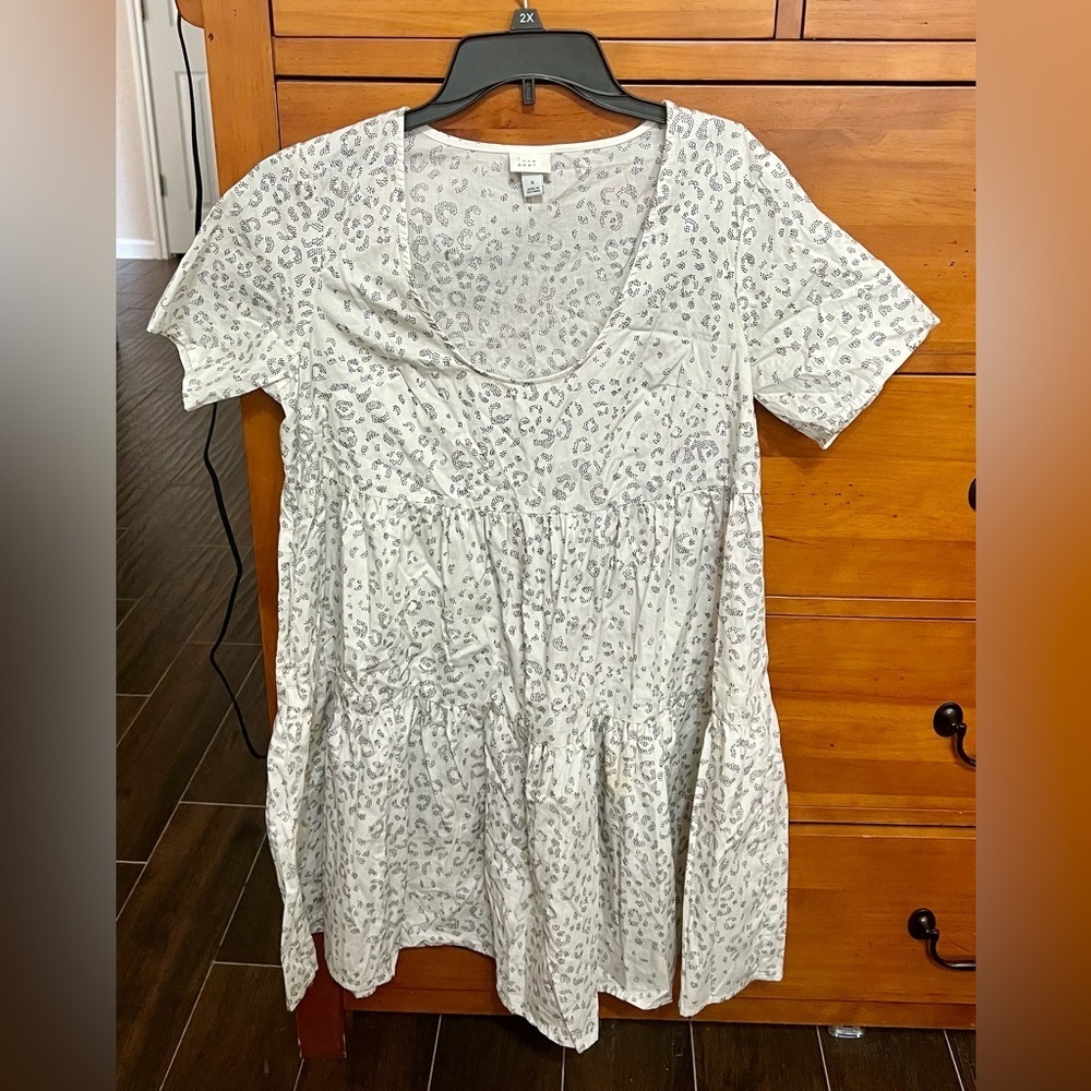 A New Day S Tiered Dress White Black Polka Dot Boho Pockets Sh Sleeve Scoop Neck